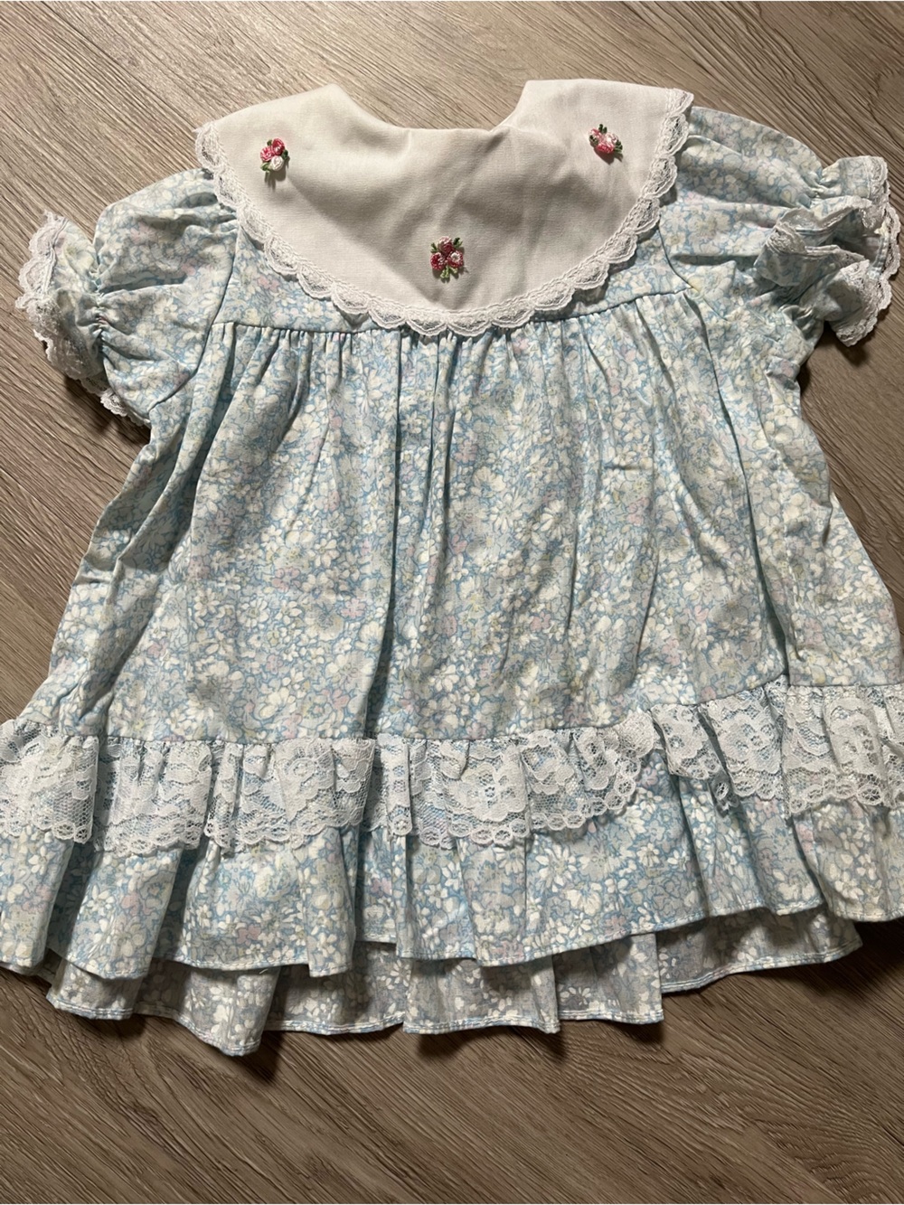 New York Kids Classic Floral Blue & White Girls' Dress w Lace & Embroidery